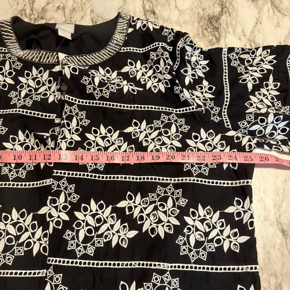 Chico's Monochrome Floral Open Jacket - Picture 7 of 8